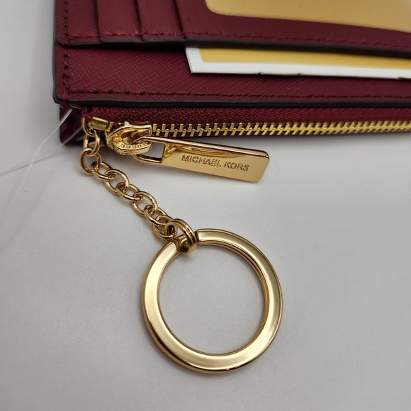 Michael Kors Jet Set Coin Pouch Wallet with Keychain - NWT - Mulberry Red - Picture 6 of 7